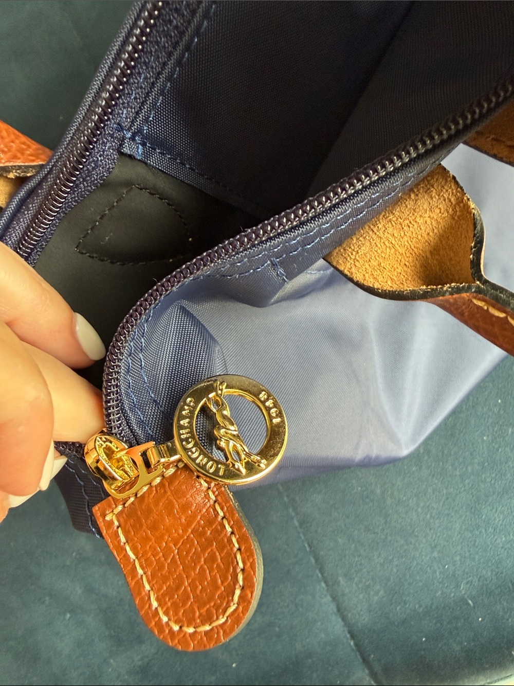 Longchamp Navy Tote with Brown Leather Trim - Picture 7 of 7